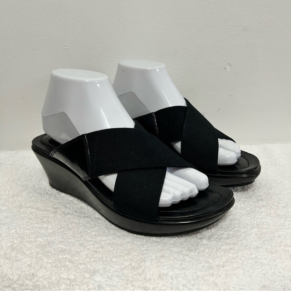 Dansko Ava Black Leather Platform Wedge Sandals - Picture 3 of 13